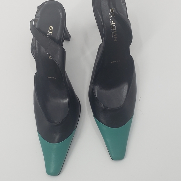 St. John Shoes - St John collection teal and black slingback heels